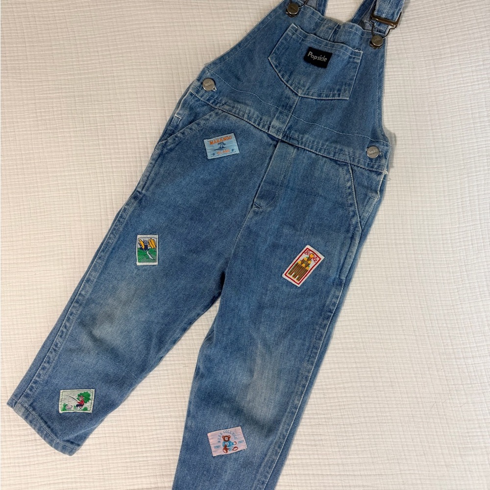 Vintage Popsicle Denim Overalls Size 3 Toddler Patchwork 90s Y2K